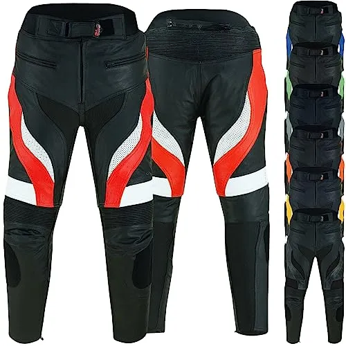 German Wear Motorradhose Schwarz/Rot, Größe 54 - Hochwertige Motorrad Biker Racing Lederhose aus Büffelleder, mit herausnehmbaren Protektoren für optimalen Schutz und perfekter Passform dank Spandex-Einsätzen.