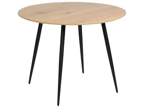 Beliani Esstisch Bjorka - 100 cm rund in Holzschwarz - Moderner Esszimmertisch in runder Form, ideal für elegante Wohnräume. Stabile MDF-Platte und Stahlbeine sorgen für Langlebigkeit und Pflegeleichtigkeit.