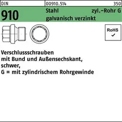 Verschlussschraube Bund Außensechskant DIN 910 - Eisenwaren - Hochwertige DIN 910 Verschlussschraube aus Stahl, galvanisch verzinkt, ideal für zöllige kegelige Rohrgewinde mit robuster Bauweise und präziser Passform.