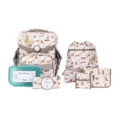 SCHOOL-MOOD Schulranzen Set Leopard, 7-teilig - Ergonomischer Timeless Air+ Schulranzen für Jungen und Mädchen, ideal für die 1. bis 4. Klasse