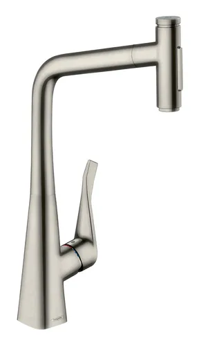 Hansgrohe Spültischmischer 320 Select 2jet sBox - Edelstahl Einhandmischer für das Badezimmer mit ausziehbarer Brause für maximale Flexibilität und Komfort beim Spülen.