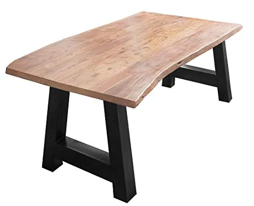 SAM Esszimmertisch 160x85 cm Athen, Baumkantentisch naturfarben, Akazienholz massiv, A-Gestell aus Metall schwarz