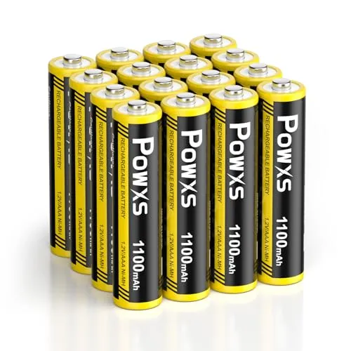 POWXS AAA Akku 1100mAh 16 Stück, Wiederaufladbare Micro Batterien AAA, 1.2 V NiMH, 1,200 Mal Wiederaufladbar, hohe Kapazität, Kein Memory Effekt, Vorgeladen und Einsatzbereit