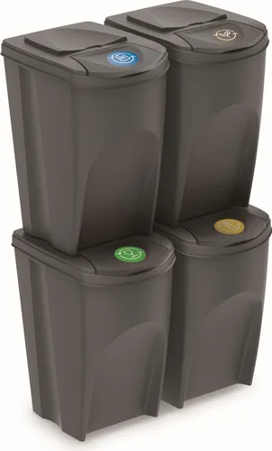 Prosperplast Sortibox Mülleimer Set 4x35L - Grau - Haushaltszubehör für effiziente Mülltrennung mit 4x35L Behältern, die platzsparend gestapelt werden können und aus langlebigem Kunststoff bestehen.