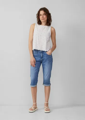QS Jeans Catie - Slim Fit Capri Jeans in Blau 38 - Damen-Hosen aus elastischem Baumwollmix, mittelhoher Bund, Slim Leg und Destroyed-Details für einen trendigen Look im Capri-Stil.