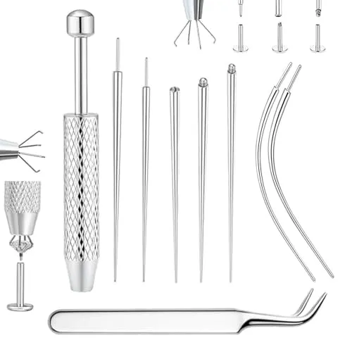 16G 18G Piercing Taper Insertion,9-teiliges Piercing Nadeln Edelstahl,Piercing Kugel Aufdreher,7 X Piercing Nadel,Selber Stechen Piercing Set für Piercing (Ohr Nase Lippe Bauch),Zupfen,Maniküre