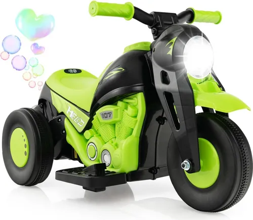 COSTWAY Kinder Motorrad, mit Seifenblasenmaschine, 6V Elektro Motorrad mit Musik und LED Scheinwerfer, Dreirad Kindermotorrad 2,5-3 km/h, für Kinder ab 3 Jahre (Grün)