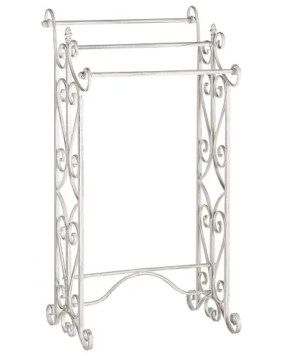 Chillan Retro Handtuchhalter Metall Weiß Antik Optik - Badutensilienbehälter mit edler, verschnörkelter Form, ideal für 3 Handtücher. Aus leichtem Metall, universell einsetzbar in jedem modernen Badezimmer.