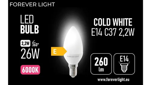 Żarówka LED E14 C37 2.2W 260lm 6000K klasa E Forever Light TELFORC 5907504518961