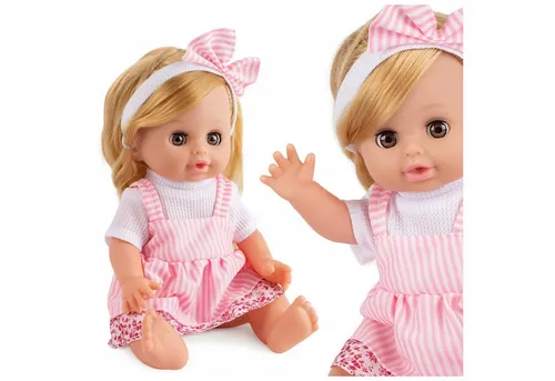 Kinderplay Mimi Babypuppe 30 cm mit Geräuschen, Schlafaugen, blondem Haar – SAGT Mama/Tata, weint – inkl. Testbatterien, Kleid mit Haarband – realistische Puppe ab 3 Jahren, Geschenkidee KP2006