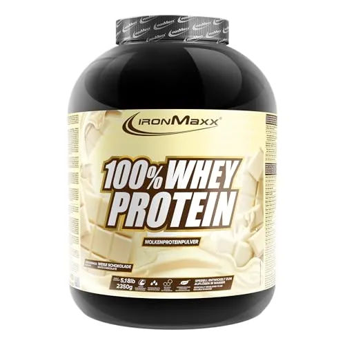 IronMaxx 100% Whey Protein Pulver 2350g - Weiße Schokolade - Cremiger Eiweißshake mit hohem Proteingehalt, ideal für Fitness und Diät. Genießen Sie den leckeren Geschmack und die Unterstützung bei Ihrem Training – zuckerarm und low carb!