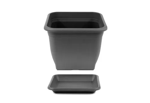 HAC24 Blumentopf Pflanztopf Pflanzkübel Pflanzuntersetzer Blumenkübel Pflanzcontainer (1 St), Kunststoff 19 x 19 cm incl. Untersetzer Eckig Anthrazit