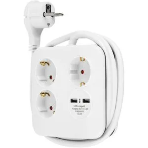 REV-Ritter Steckdosenleiste Powerquad, 1,4m Kabel, 3-fach, 2x USB-A, in weiß
