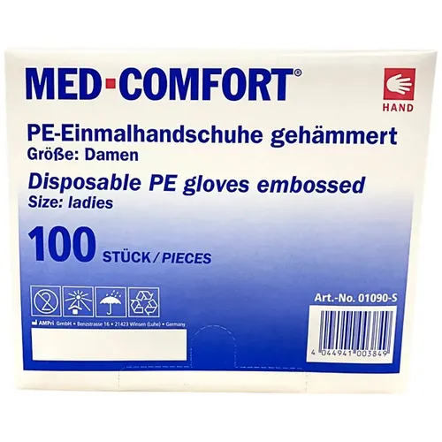 Lebensmittelhandschuhe PE Ampri Med Comfort S 100 Stück-Dispenser Polyethylen-Lebensmittelhandschuhe gehämmert 01090-S
