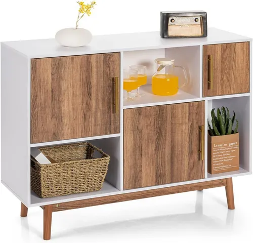 GOPLUS Sideboard mit 3 Türen & 3 Offenen Fächern