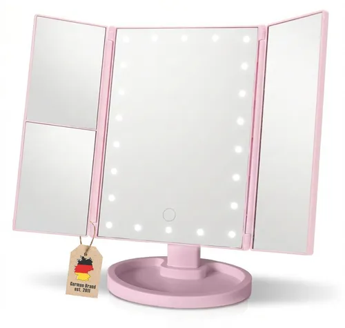 Intirilife Schminkspiegel mit 22 LED in Pink – 3 Seiten Kosmetikspiegel mit Vergrößerung