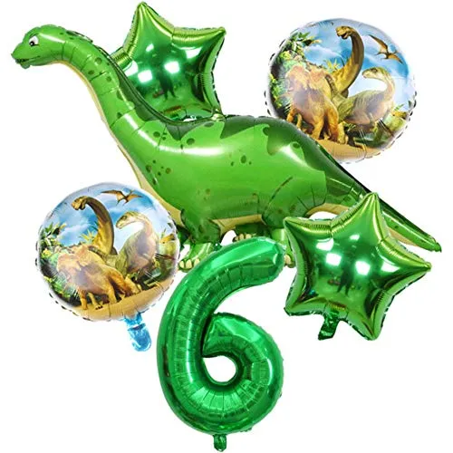 DIWULI Dino Geburtstag Deko 6 Jahre - Dino Luftballons Zahl