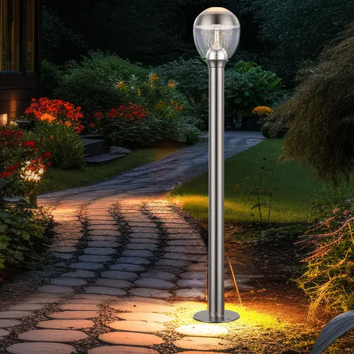 Edelstahl Außenleuchte Stehlampe 11W - Schicke Stehleuchte für den Garten, spritzwassergeschützt (IP44) und ideal zur Akzentuierung von Wegen oder Objekten. Inklusive 11W LED mit 750 Lumen, sorgt für warmweißes Licht.