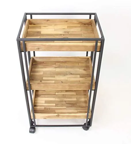 Living Wood Servierwagen – Barwagen und Beistelltisch - Eleganter Servierwagen aus Akazienholz und Metall, ideal für stilvolle Partys oder als praktischer Küchenwagen mit kompakten Maßen (41 x 28 x 74 cm).