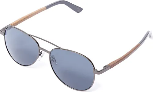 Bonizetti Herren Sonnenbrille BOSTON Breite 136mm Holz Grau, Glasfarbe schwarz 136mm Pilotenbrille, Naturmaterialien