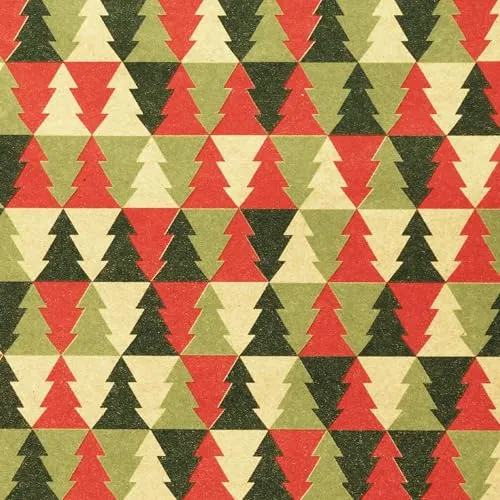 Weihnachtsgeschenkpapier 70cm x 2m Rolle Weihnachtsbäume - Geschenkpapier mit Motiv für Weihnachten - Geschenkpapierrolle mit Weihnachtsmotiv - Weihnachtspapier neutral klassisch Grün Rot Natur