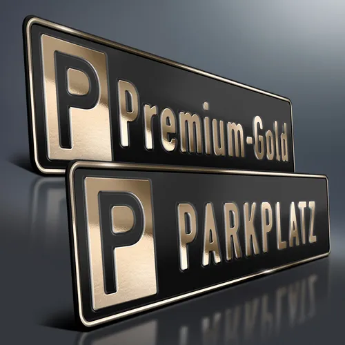 Parkplatzschild Premium | GOLD auf SCHWARZ | Wunschtext | Aluminium Kennzeichen