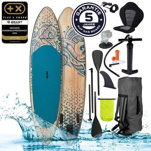 BRAST SUP-Board Retro - Aufblasbares Stand up Paddle Set mit 5 Jahren Garantie - SUP-Board in der Größe 320x81x15cm, inkl. Sonderzubehör und ideal für entspannte Ausflüge auf dem Wasser.