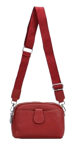ITALYSHOP24 Damen Tasche Crossbody Umhängetasche Bodybag Schultertasche Metallic Handytasche Crossover Kunstleder Handtasche Reise Rot