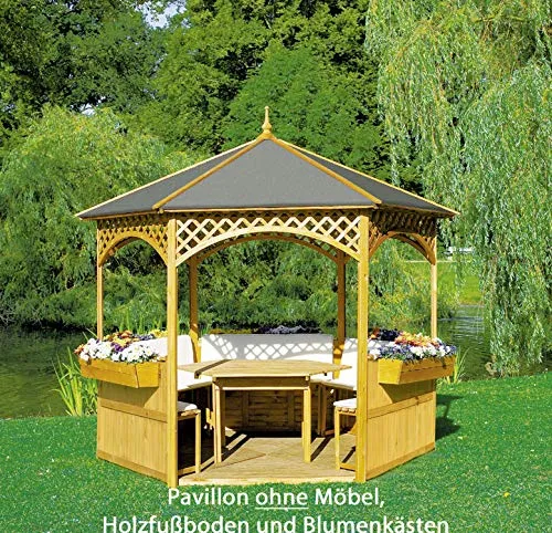 Promadino Pavillon Palma mit Holzdach und Dachpappe - Gartenlauben, handgefertigter Pavillon aus massivem Kiefernholz, wetterfest imprägniert und ideal für entspannte Stunden im Garten.