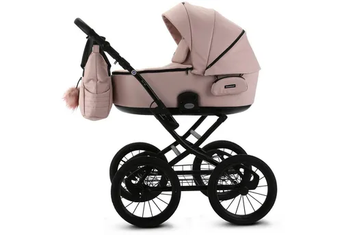 Knirpsenland Retro Style 2.0 Kombi Kinderwagen 2in1 Rosa-Beige - Kombikinderwagen mit Babywanne und Sportwagenaufsatz, robustes X-Design und sanfte Federung für höchsten Komfort. Inklusive eleganter Wickeltasche und SAFE STOP Fußbremse für mehr Sicherheit.