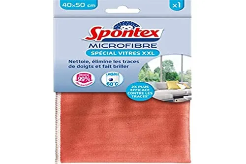Spontex Spezial-Mikrofaser für Glasscheiben, XXL | waschbar bei 60 °C, 2x effizienter, streifenfreier Reinigung | 40 x 50 cm, 1 Stück