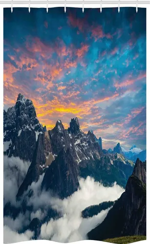 Abakuhaus Duschvorhang Badezimmer Deko Set aus Stoff mit Haken Breite 120 cm, Höhe 180 cm, Berg Alpine Wolken Foggy