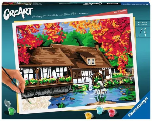 Ravensburger CreArt Painting by Numbers - Mill in Blautopf - Schreibutensilien: Entfalten Sie Ihre Kreativität mit dem einfachen Malen nach Zahlen und schaffen Sie ein elegantes Kunstwerk im Handumdrehen!