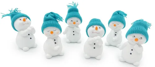 Geschenkestadl Schneemann 6 Stück Schneemann Figuren Strickmütze 12cm Winterdeko mehrere Farben