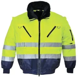 Portwest Hi-Vis Pilotenjacke PJ50 XXL - Zweifarbige, wasserabweisende Winter-Warnschutzjacke mit abnehmbaren Ärmeln und Webpelzfutter für höchsten Komfort und Sichtbarkeit. Ideal für Arbeitseinsätze bei schlechtem Wetter.