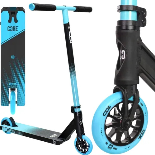 CORE CD1 Stunt Scooter Park 78cm Blau/Schwarz - Cityroller für Einsteiger, leichtes Aluminium-Deck und 2-teiliges Lenker-System für hohe Stabilität und umweltfreundlichen Transport. Ideal zum Erlernen von Tricks im Skatepark.