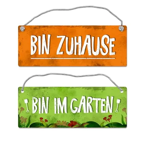 Bin im Garten - Bin Zuhause Wendeschild mit Kordel