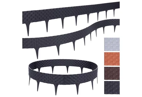 BooGardi Beetumrandung Rasenkante Rattanoptik, LxH: 80,00x9.5 cm, 5 Stück Anthrazit, Beeteinfassung flexibel Mähkante Gartenzaun