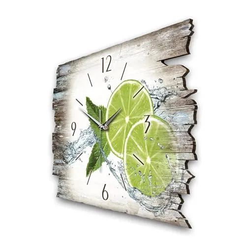 Kreative Feder Designer Wanduhr „Limette“ aus Holz 40x27cm - Wanduhren im Shabby Style mit flüsterleisem Funkuhrwerk für eine ruhige Umgebung. Handgefertigt in Deutschland, ideal als Geschenk für jeden Anlass.