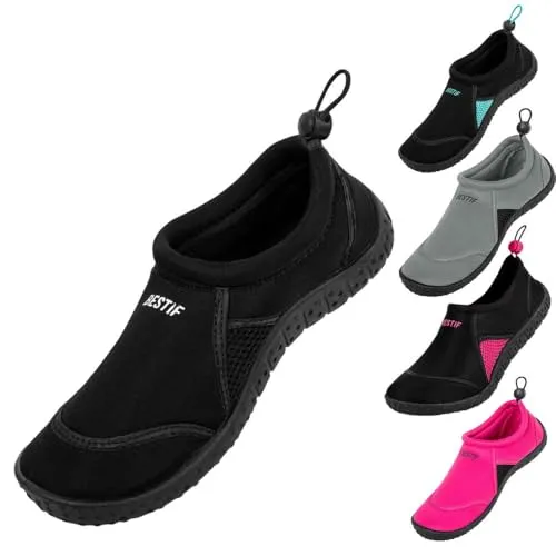 BESTIF Badeschuhe Herren Damen | Schwimmschuhe Neopren Wasserschuhe Kordelzug | Leicht und Bequem | Gr. 36-45 (Schwarz, 43)