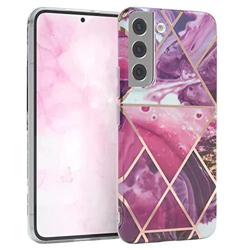 EAZY CASE Handyhülle Silikon mit Kameraschutz kompatibel mit Samsung Galaxy S22 5G, im Marmor Design, Marmor Motiv Hülle, Ultra dünn, Slimcover, Silikonhülle, Backcover, Beere