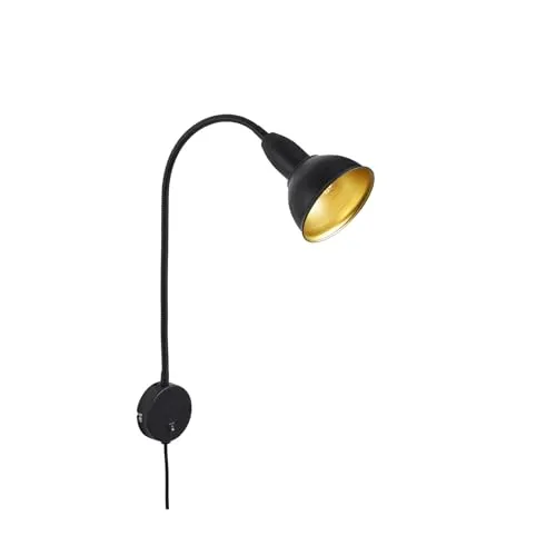 BRILONER Bettleuchte - Wandleuchte mit Flexarm - Moderne Metall-Wandleuchte in Schwarz-Gold, ideal als Nachttischleuchte oder Leselampe. Flexarm für individuelle Lichtsteuerung und bequemer An-/Ausschalter.