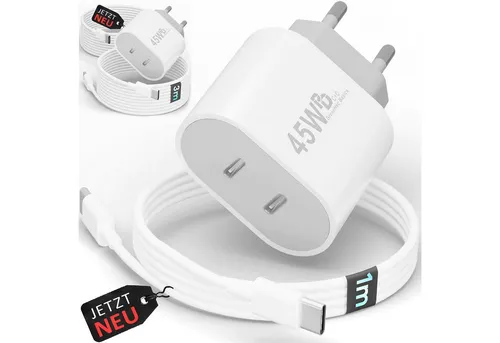 GreenHec 45w USB C Schnellladegerät für Samsung S24 S23 S22 S21 iPhone 16 15 Schnelllade-Gerät (50 mA, Spar-Set, Universelle Kompatibilität, Ladegerät Netzteil Adapter Stecker Charger Dual Doppel USBc)