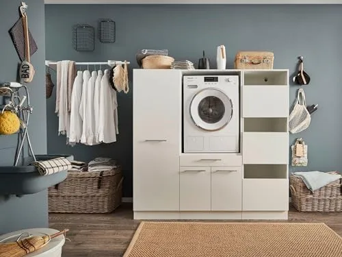 möbelando Waschmaschinenumbauschrank >LAUNDREEZY< in weiß - 167,5x162x67,5 (BxHxT)