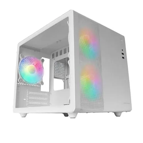 Mars Gaming MC-400 Weiß, Kompaktes Micro-ATX-Gaming-Gehäuse, Volles Seitenfenster Gehärtetem Glas, 3X 120mm FRGB-Lüfter, Volles Mesh-Seitenteil