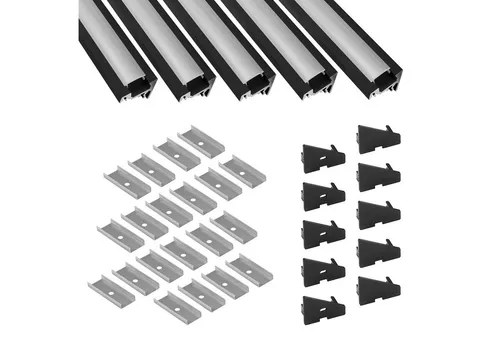 tktrading24 LED-Stripe-Profil 5x A20 LED Profil 2m - Schwarz inkl. Abdeckung, Halter & Endkappen