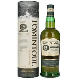Tomintoul 15 Years Old WITH A PEATY TANG 40% Vol. 0,7l - Whisky aus Schottland mit 15 Jahren Reifung, bietet einen einzigartigen Geschmack von Eiche und Honig in eleganter Geschenkbox.