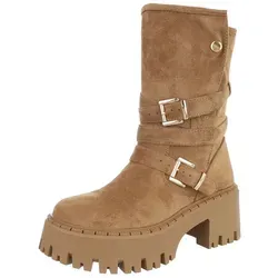 Ital-Design Modische Damen Stiefeletten mit Schnallen und Profilsohle Plateaustiefel (90169576) Blockabsatz Stiefel in Hellblau braun 37 EU