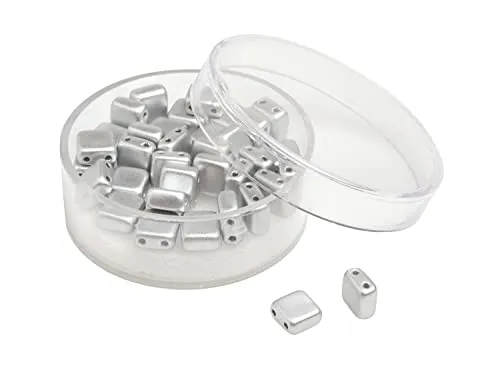 PRACHT Glasperle Quadratisch 35 Stück Set Glasperlen für Schmuck Basteln Ganzjährig geeignet Silber