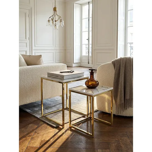 Beistelltisch Set – 2-teilig in Marmoroptik Weiß mit Gold